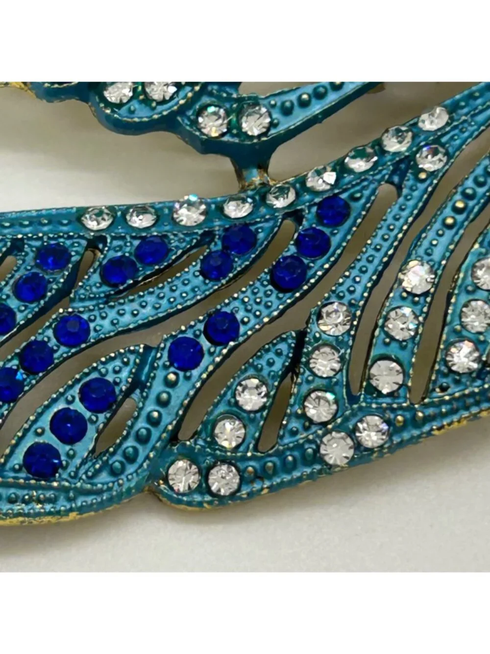 Dragonfly Brooch Articulated Tail Blue Teal Rhinestones Statement 5 inch Insect